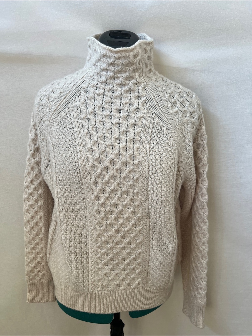 Vince Cream Cable-Knit MockTurtleneck Cashmere Blend Sweater
